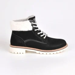 OUTSHOES Bottines Plates Avec Col Fausse Fourrure Noir|Femme Boots, Bottines