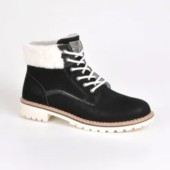 OUTSHOES Bottines Plates Avec Col Fausse Fourrure Noir|Femme Boots, Bottines