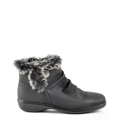 LADY CONFORT Bottines Plates Avec Col Fausse Fourrure Noir|Femme Chaussures Confort