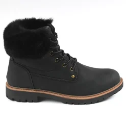 OUTSHOES Bottines Plates Avec Col Fausse Fourrure Noir|Femme Boots, Bottines