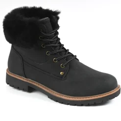 OUTSHOES Bottines Plates Avec Col Fausse Fourrure Noir|Femme Boots, Bottines