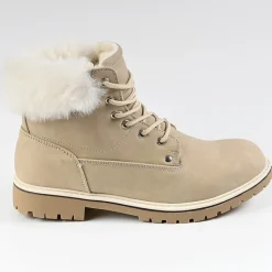 OUTSHOES Bottines Plates Femme Avec Col Fausse Fourrure Beige|Femme Boots, Bottines