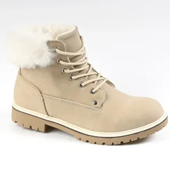 OUTSHOES Bottines Plates Femme Avec Col Fausse Fourrure Beige|Femme Boots, Bottines