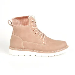 OUTSHOES Bottines Plates Femme Avec Col Velours Rose|Femme Boots, Bottines
