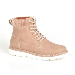 OUTSHOES Bottines Plates Femme Avec Col Velours Rose|Femme Boots, Bottines