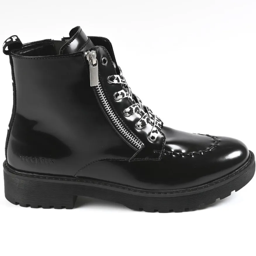 CREEPERS Bottines Plates Femme Avec Zip Decoratif Noir|Femme Boots, Bottines