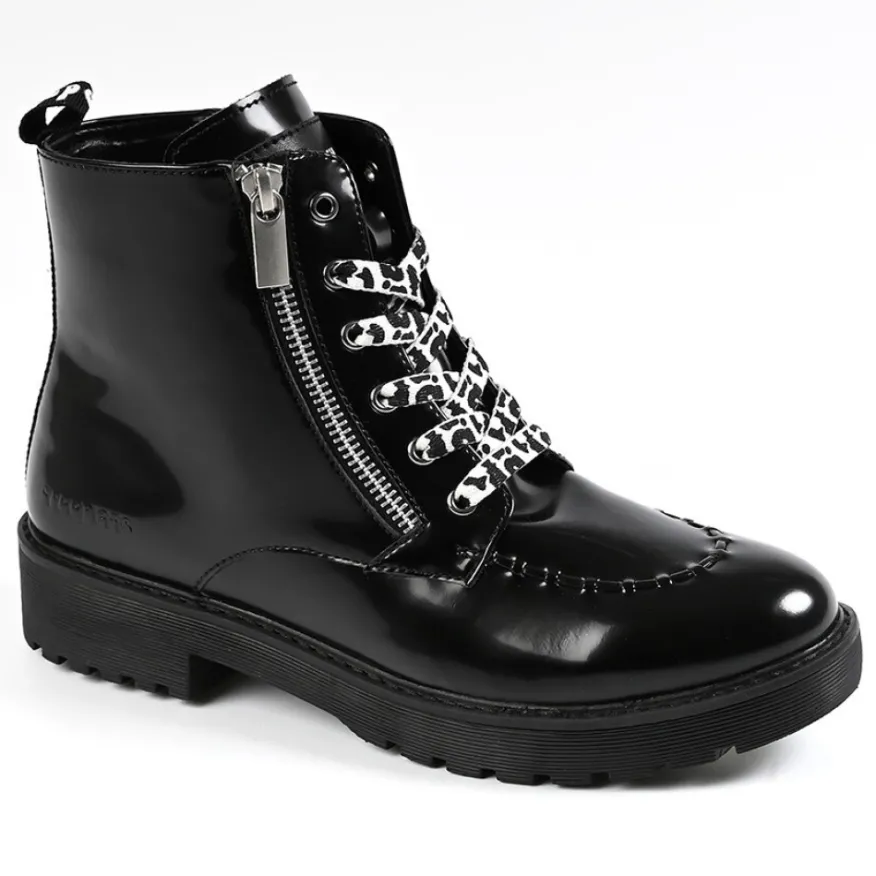 CREEPERS Bottines Plates Femme Avec Zip Decoratif Noir|Femme Boots, Bottines