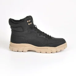 OUTSHOES Bottines Plates Femme Bi-Matieres Noir|Femme Boots, Bottines