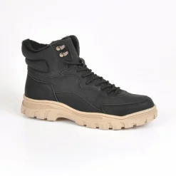 OUTSHOES Bottines Plates Femme Bi-Matieres Noir|Femme Boots, Bottines