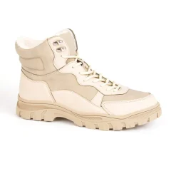 OUTSHOES Bottines Plates Femme Bi-Matieres Beige|Femme Boots, Bottines