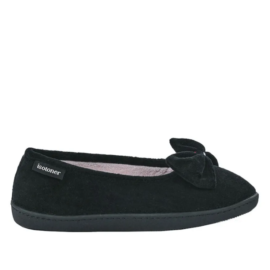 ISOTONER Chaussons Femme Avec Noeuds Noir|Femme Chaussons