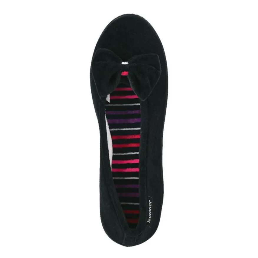 ISOTONER Chaussons Femme Avec Noeuds Noir|Femme Chaussons