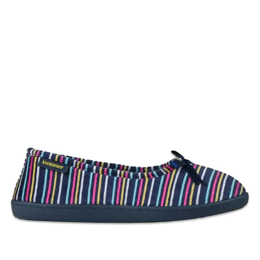 ISOTONER Chaussons Femme Avec Noeuds Bleu Marine|Femme Chaussons