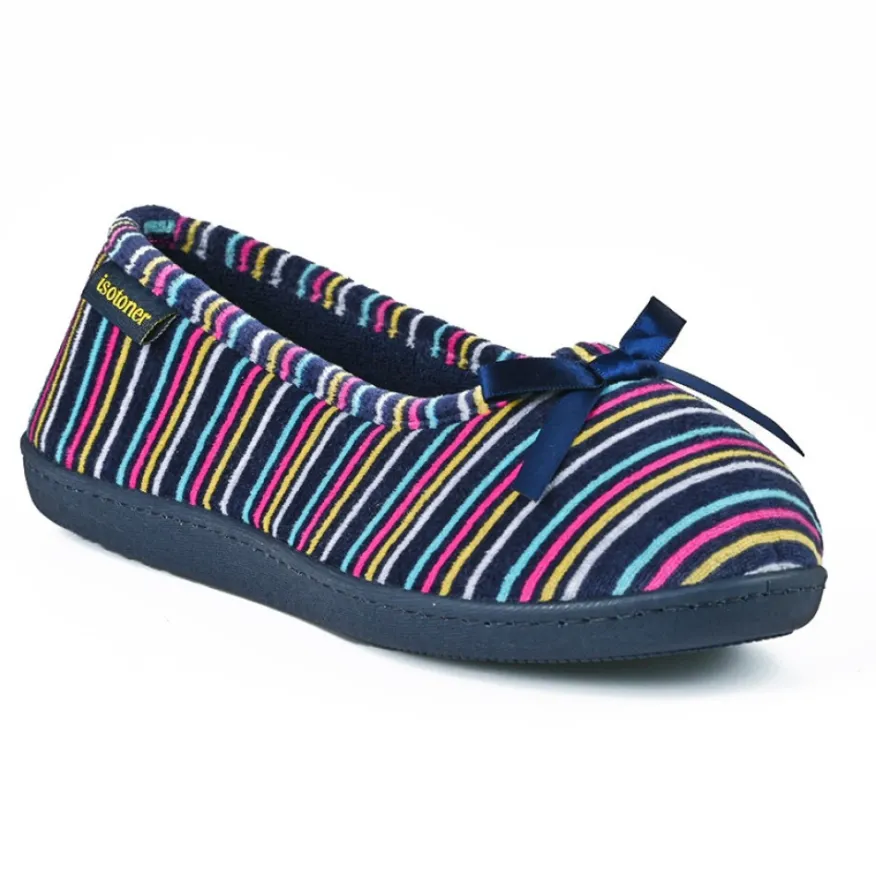 ISOTONER Chaussons Femme Avec Noeuds Bleu Marine|Femme Chaussons