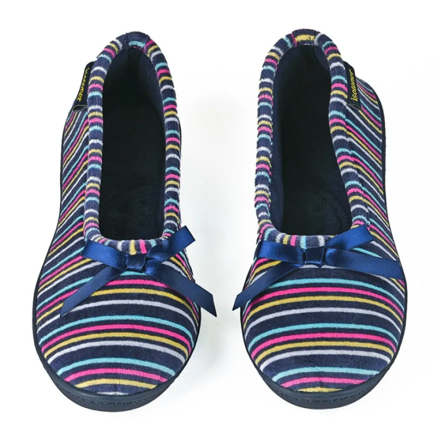 ISOTONER Chaussons Femme Avec Noeuds Bleu Marine|Femme Chaussons