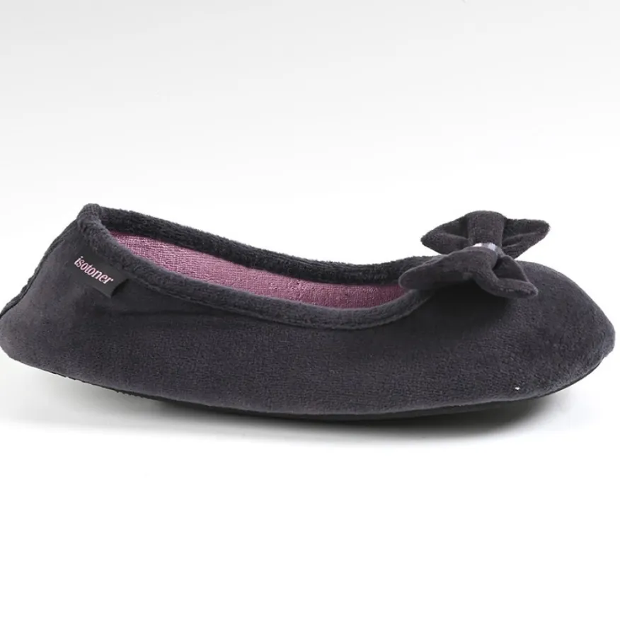 ISOTONER Chaussons Femme Avec Noeuds Gris|Femme Chaussons