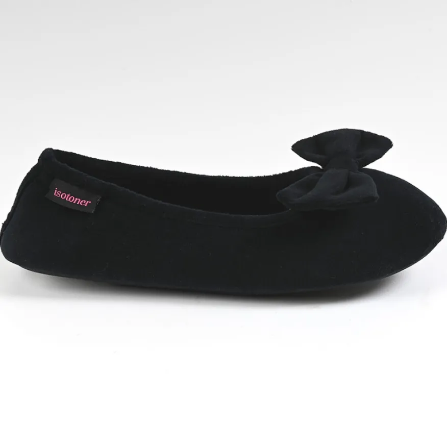 ISOTONER Chaussons Femme Avec Noeuds Noir|Femme Chaussons