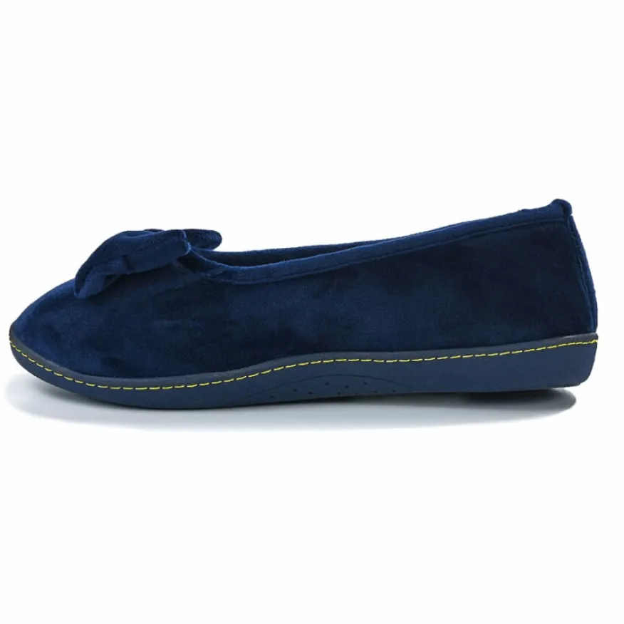 ISOTONER Chaussons Femme Avec Noeuds Bleu Marine|Femme Chaussons