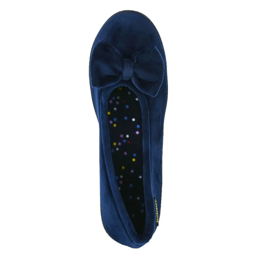 ISOTONER Chaussons Femme Avec Noeuds Bleu Marine|Femme Chaussons
