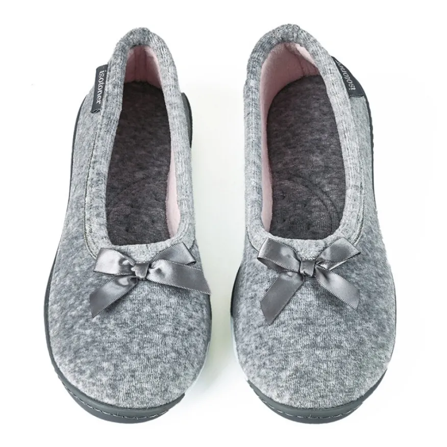 ISOTONER Chaussons Femme Avec Noeuds Gris|Femme Chaussons