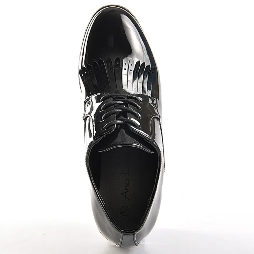 ANA LUNA Derbies Avec Franges Vernis Noir|Femme Derbies