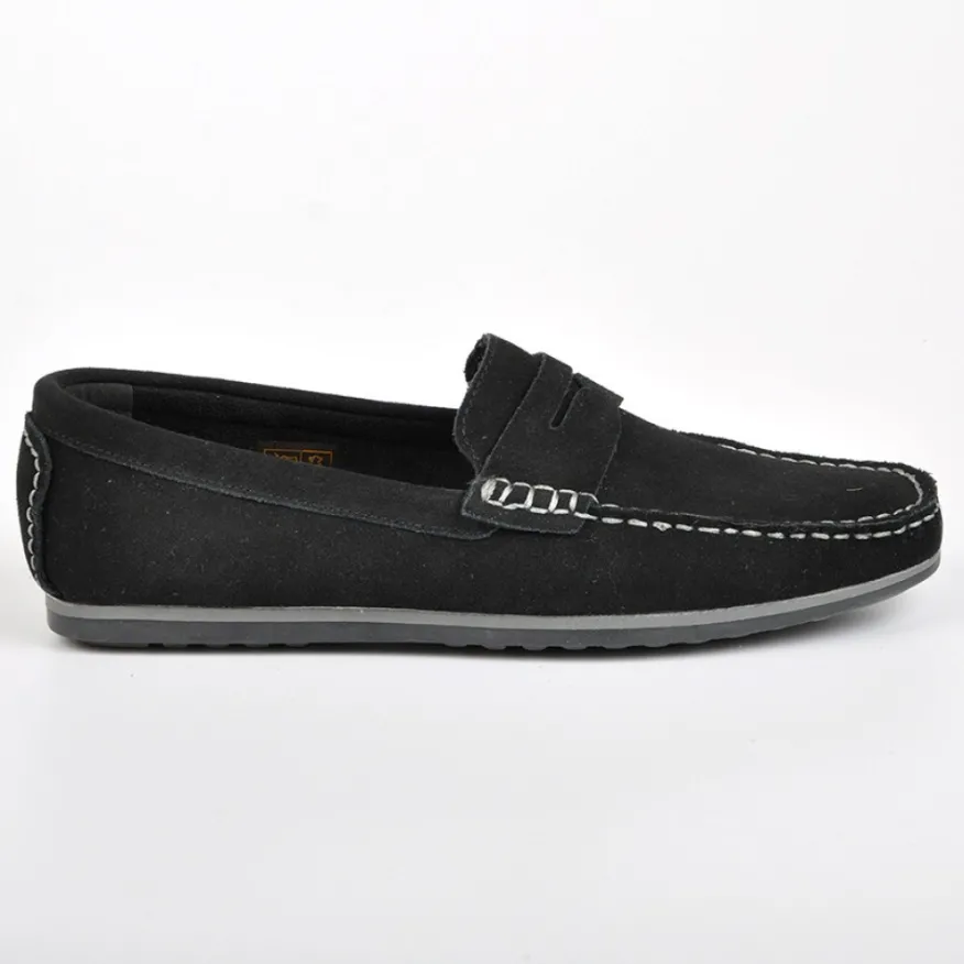 FORTUNATO Mocassins Aspect Daim Noir|Homme Mocassins, Chaussures Bateaux
