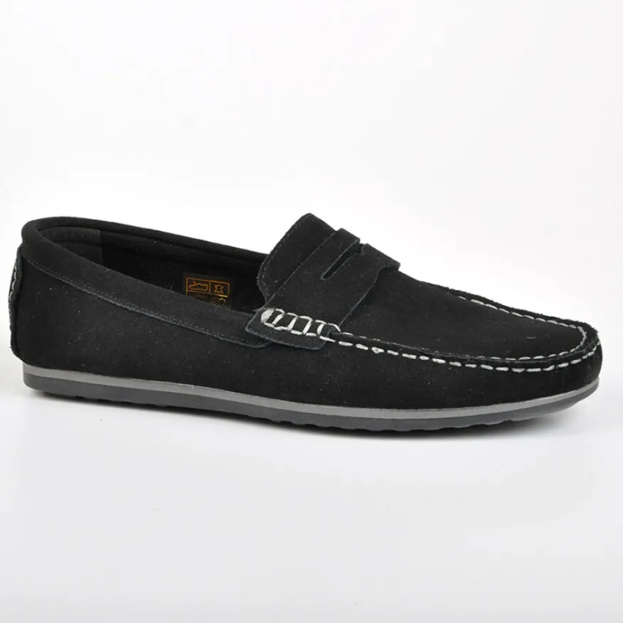 FORTUNATO Mocassins Aspect Daim Noir|Homme Mocassins, Chaussures Bateaux