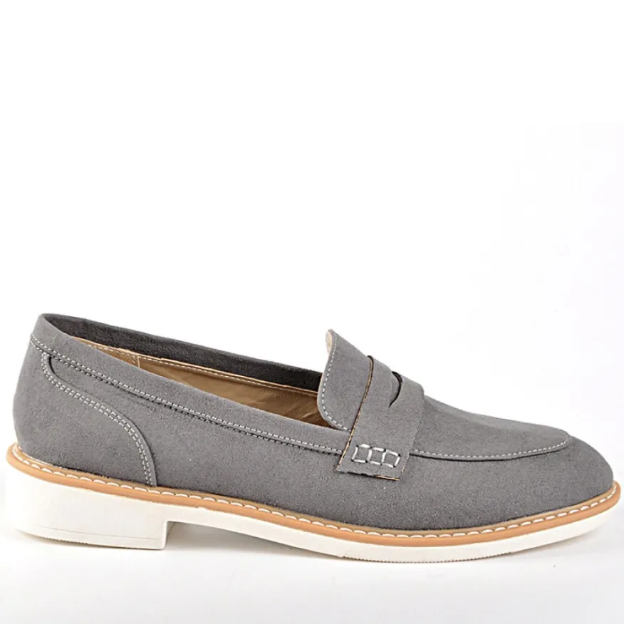 ANA LUNA Mocassins Aspect Velours Gris|Femme Mocassins