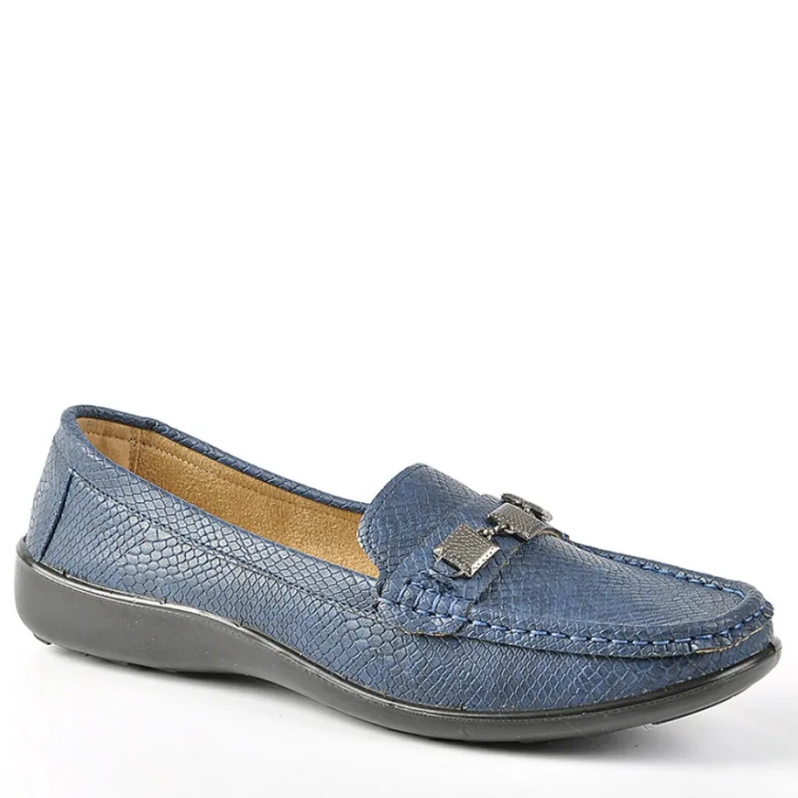 LADY CONFORT Mocassins Avec Effet Reptile Bleu Marine|Femme Chaussures Confort