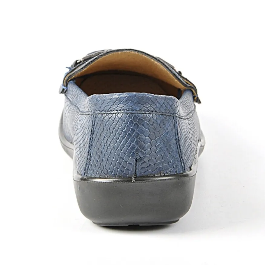LADY CONFORT Mocassins Avec Effet Reptile Bleu Marine|Femme Chaussures Confort