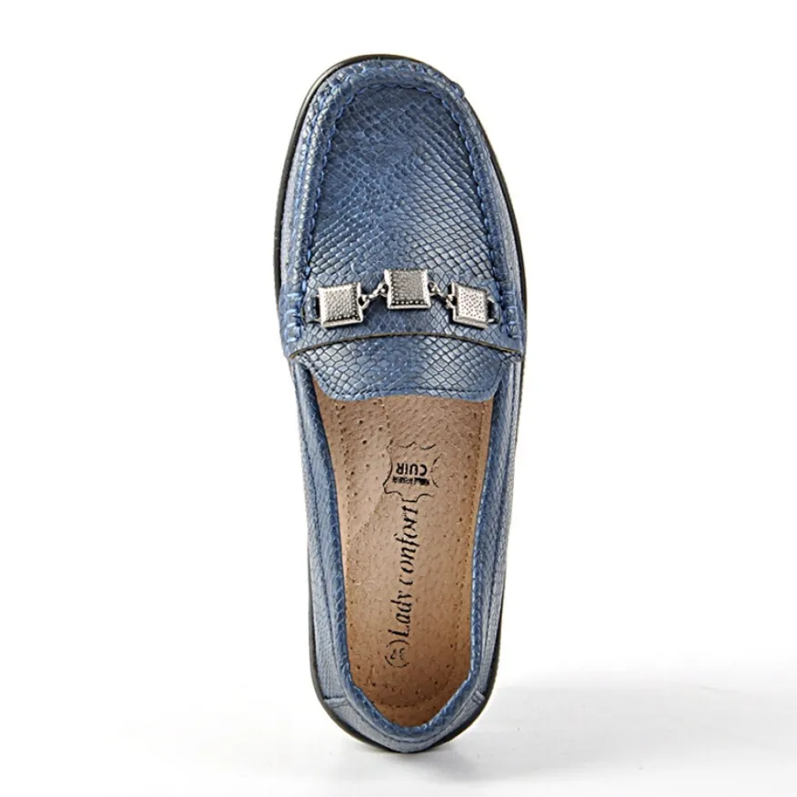 LADY CONFORT Mocassins Avec Effet Reptile Bleu Marine|Femme Chaussures Confort