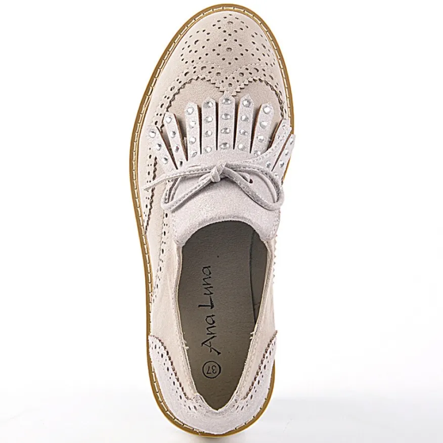 ANA LUNA Mocassins Femme Avec Franges Gris|Femme Mocassins