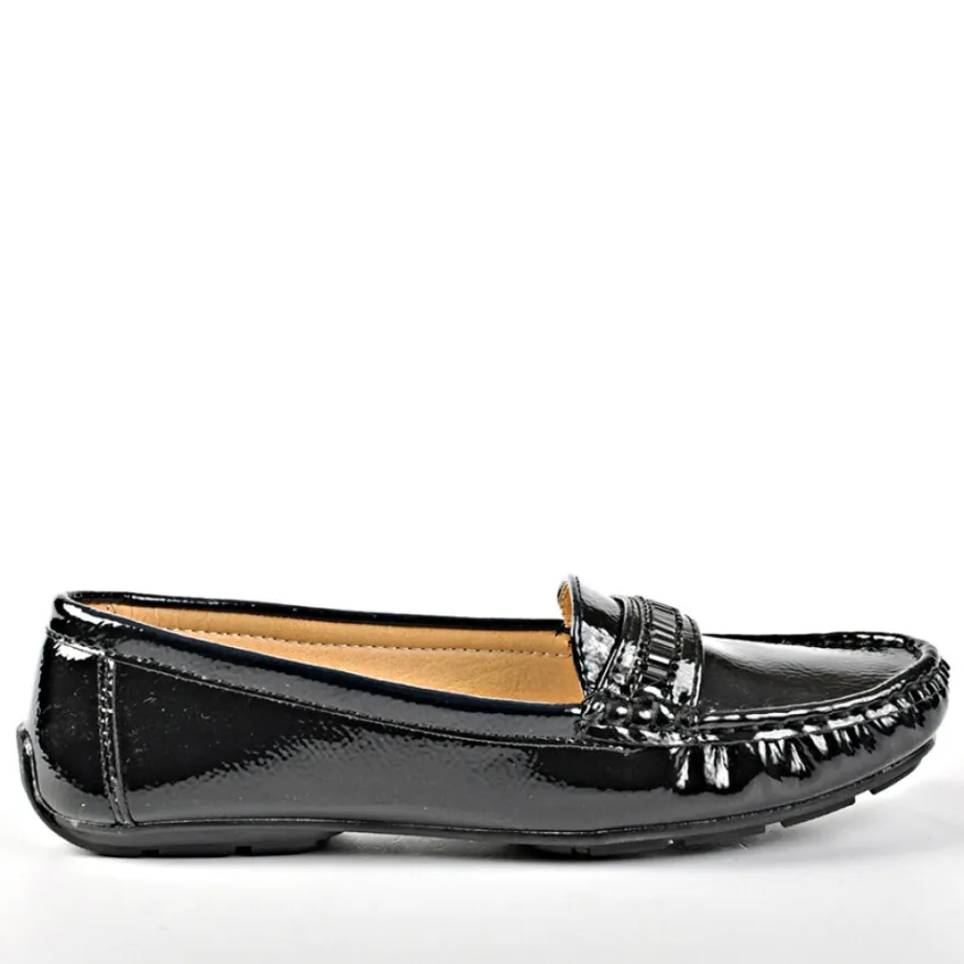 SCALINA Mocassins Femme Avec Strass Vernis Noir|Femme Chaussures Confort
