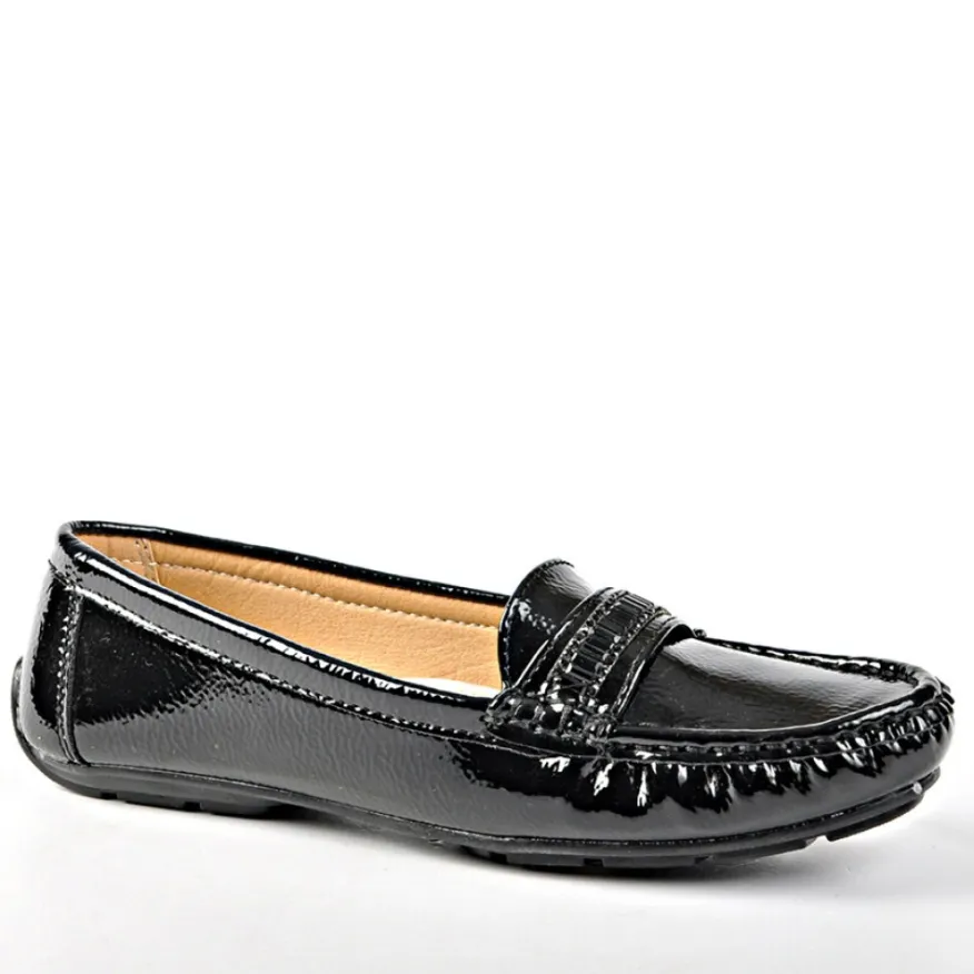 SCALINA Mocassins Femme Avec Strass Vernis Noir|Femme Chaussures Confort