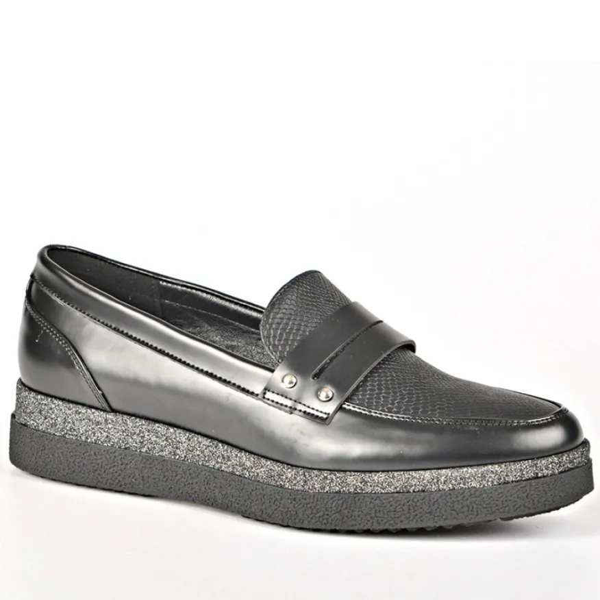 ANA LUNA Mocassins Femme Bi-Matieres Noir|Femme Mocassins