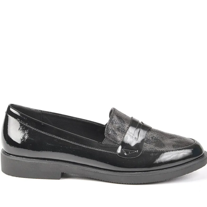 ANA LUNA Mocassins Femme Bi-Matieres Vernis Noir|Femme Mocassins