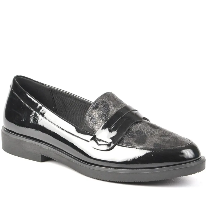 ANA LUNA Mocassins Femme Bi-Matieres Vernis Noir|Femme Mocassins
