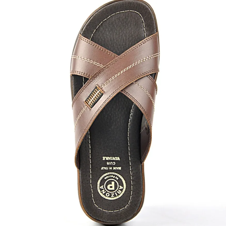 ARIZONA Mules Homme A Brides Croisees En Cuir Marron|Homme Mules, Tongs