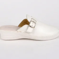 FLEX'IS Mules Sabots Avec Boucles Metalliques Blanc|Femme Chaussures Confort