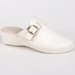 FLEX'IS Mules Sabots Avec Boucles Metalliques Blanc|Femme Chaussures Confort