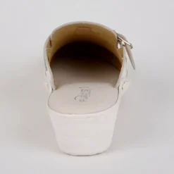 FLEX'IS Mules Sabots Avec Boucles Metalliques Blanc|Femme Chaussures Confort
