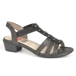 RELIFE Sandales A Talons Femme Avec Elastiques Noir|Femme Chaussures Confort