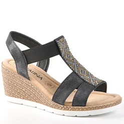 SCALINA Sandales Compensees Avec Elastiques Noir|Femme Chaussures Confort