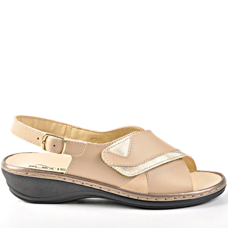 FLEX'IS Sandales Compensees Bi-Matieres Beige|Femme Chaussures Confort
