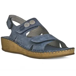 LADY CONFORT Sandales Compensees Femme Cuir Bleu Marine |Femme Chaussures Confort
