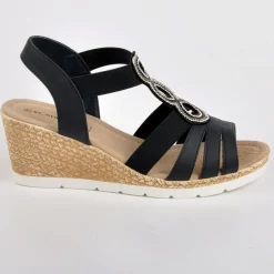SCALINA Sandales Femme Compensees Avec Strass Bleu Marine|Femme Chaussures Confort