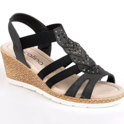 SCALINA Sandales Femme Compensees Avec Elastiques Noir|Femme Chaussures Confort