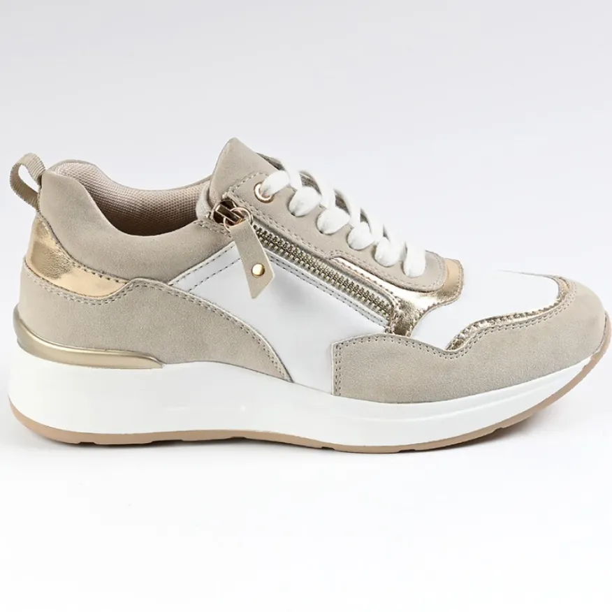 SCALINA Sneakers Femme Beige Avec Fermeture Eclair |Femme Chaussures Confort