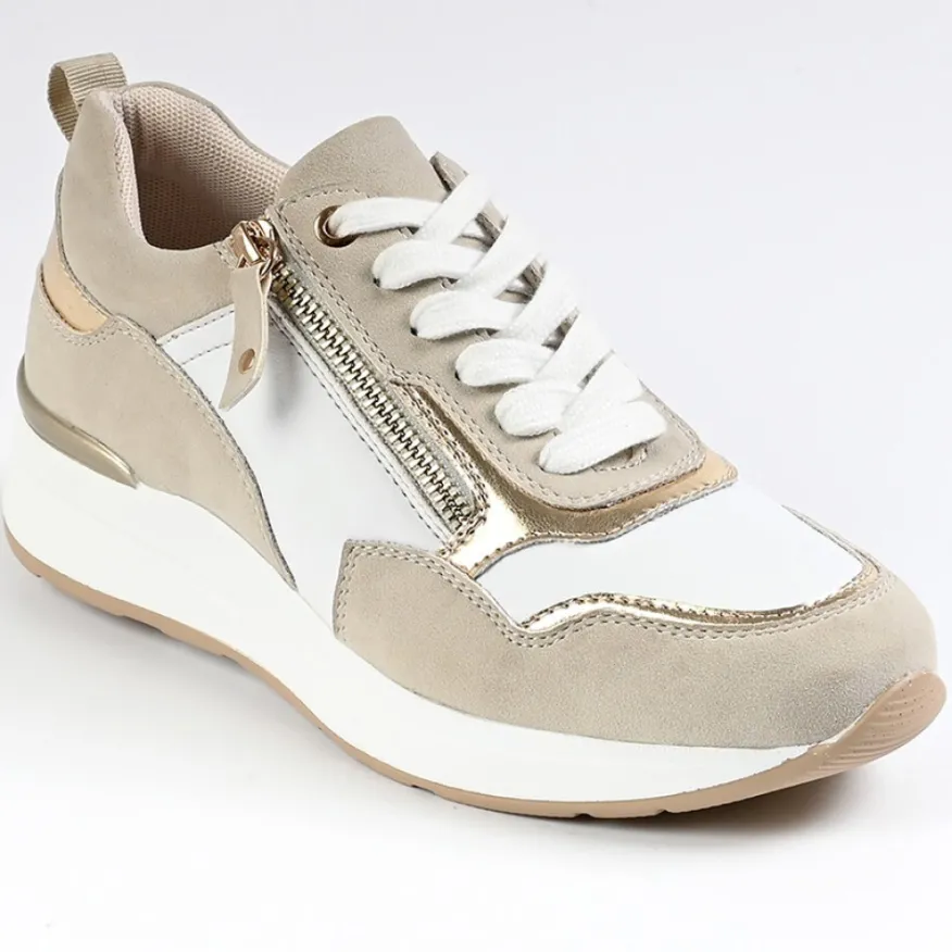 SCALINA Sneakers Femme Beige Avec Fermeture Eclair |Femme Chaussures Confort